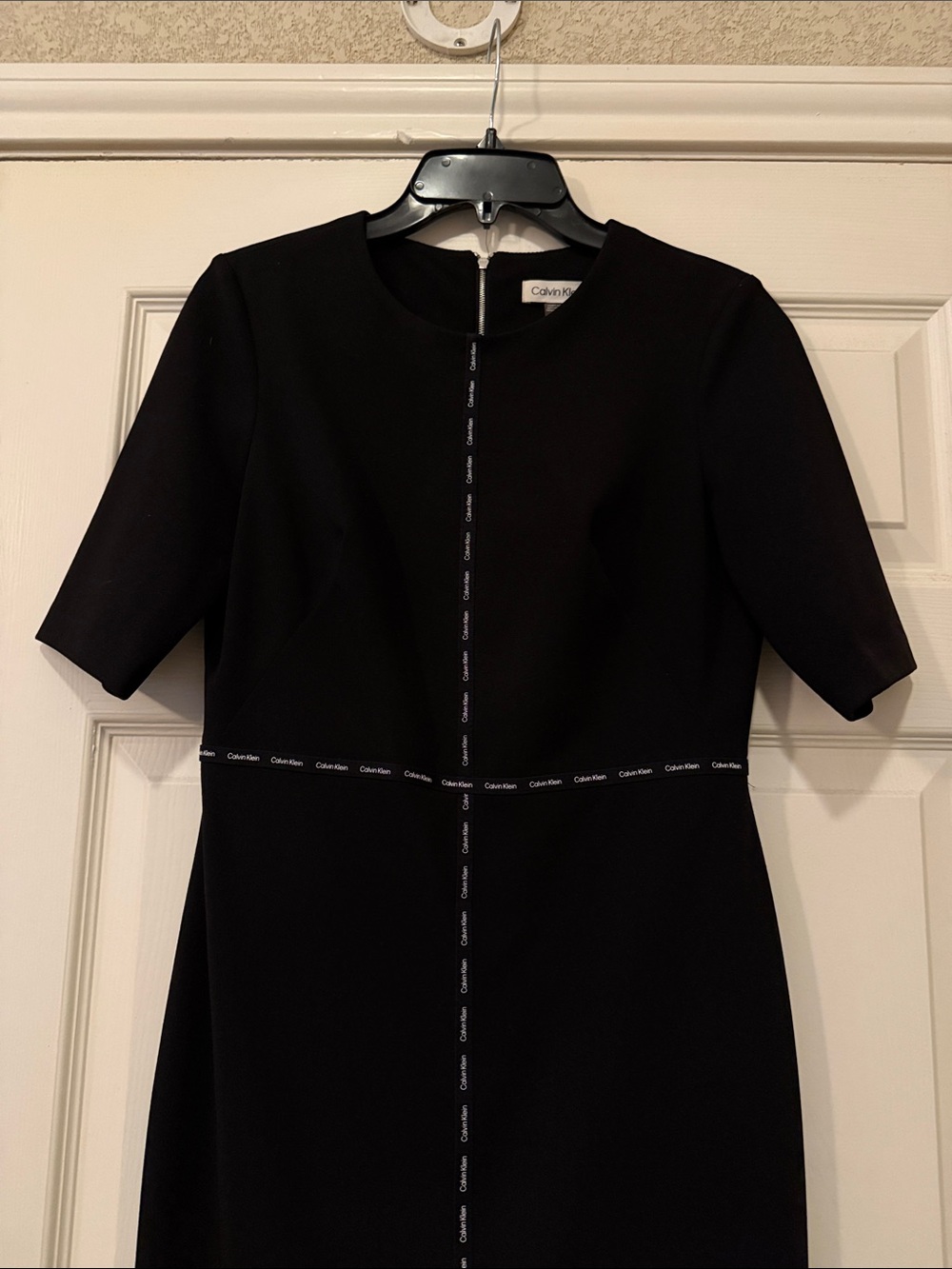 Calvin Klein Black Midi Sheath Dress with Logo Piping - Picture 3 of 5
